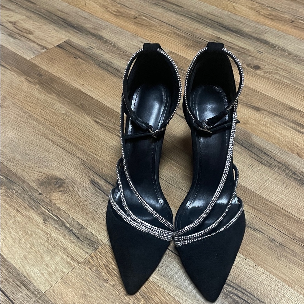 SHEIN Black Heels with Silver Straps FORSALE